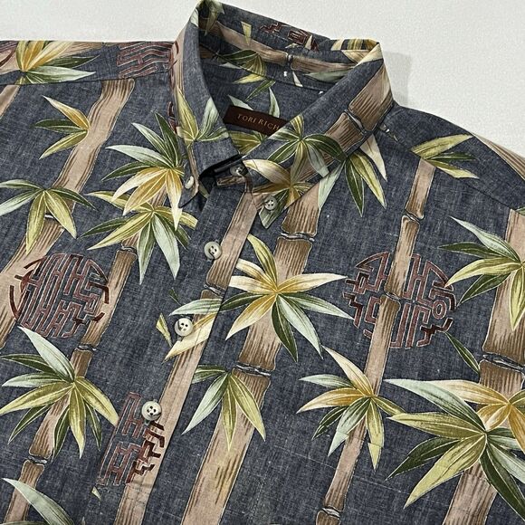 Tori‎ Richard Shirt Men Bamboo Tropical Button Hawaiian Reverse Weave Size Large - Picture 1 of 7